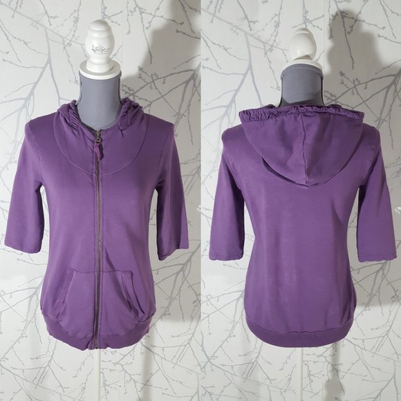 Splendid Purple Modal Blend Full Zip Half Sleeve Hoodie - Picture 2 of 4